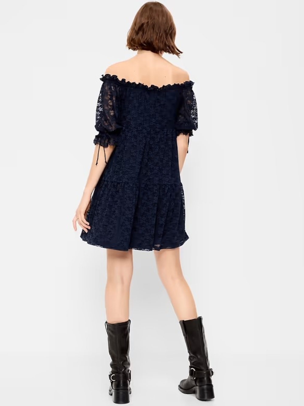 Old Navy Navy Blue Off-Shoulder Lace Mini Dress - Picture 2 of 2
